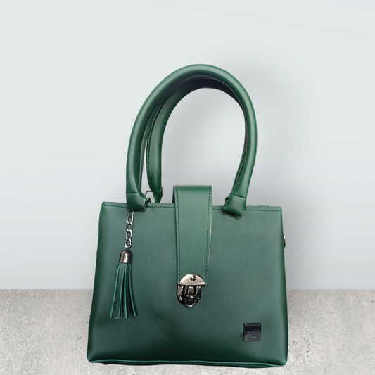 Elegant Forest Green Tote with Tassel Charm