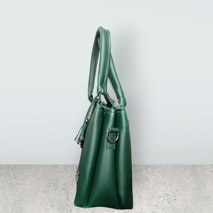 Elegant Forest Green Tote with Tassel Charm