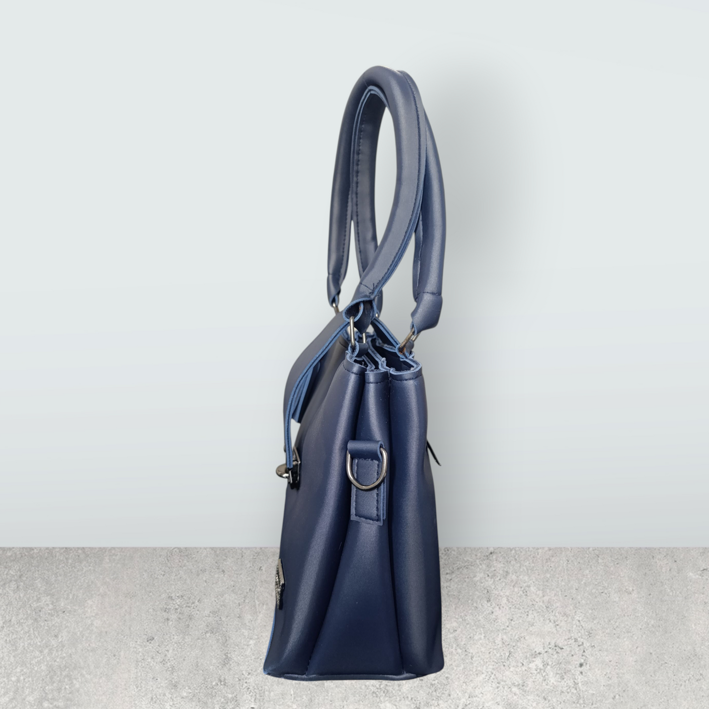 Midnight Blue Faux Leather Tote with Tassel Charm