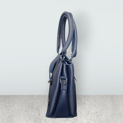 Midnight Blue Faux Leather Tote with Tassel Charm