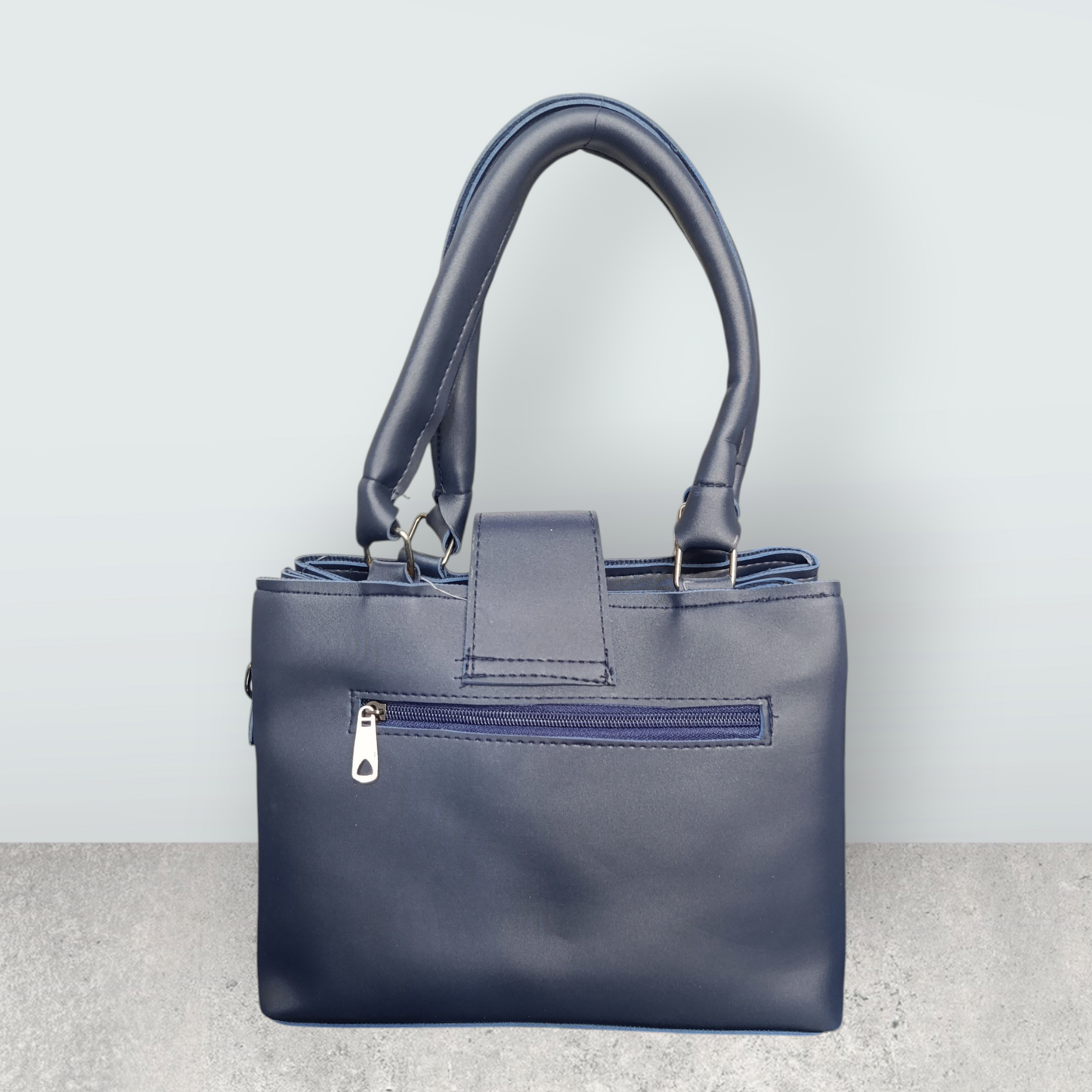 Midnight Blue Faux Leather Tote with Tassel Charm