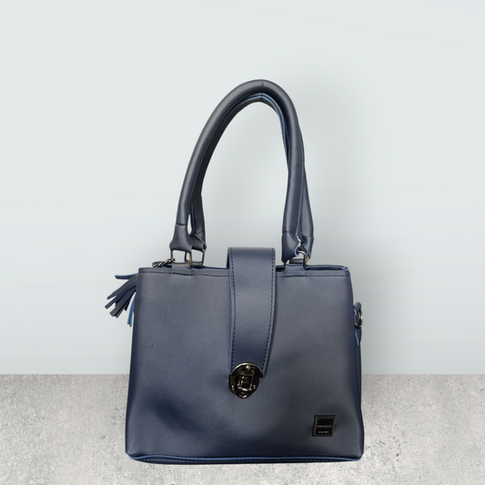 Midnight Blue Faux Leather Tote with Tassel Charm
