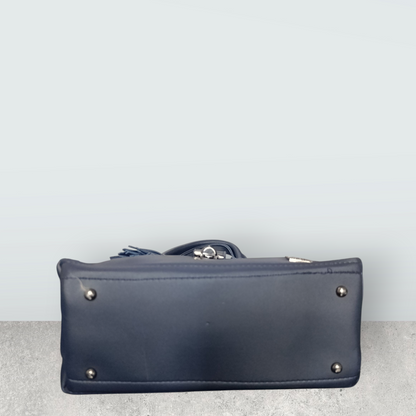 Midnight Blue Faux Leather Tote with Tassel Charm