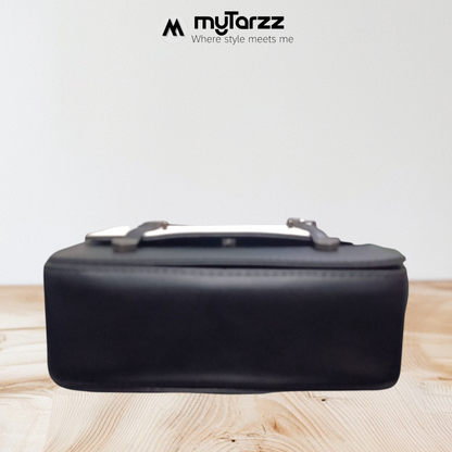 Two-Tone White and Black Faux Leather Satchel - Imported