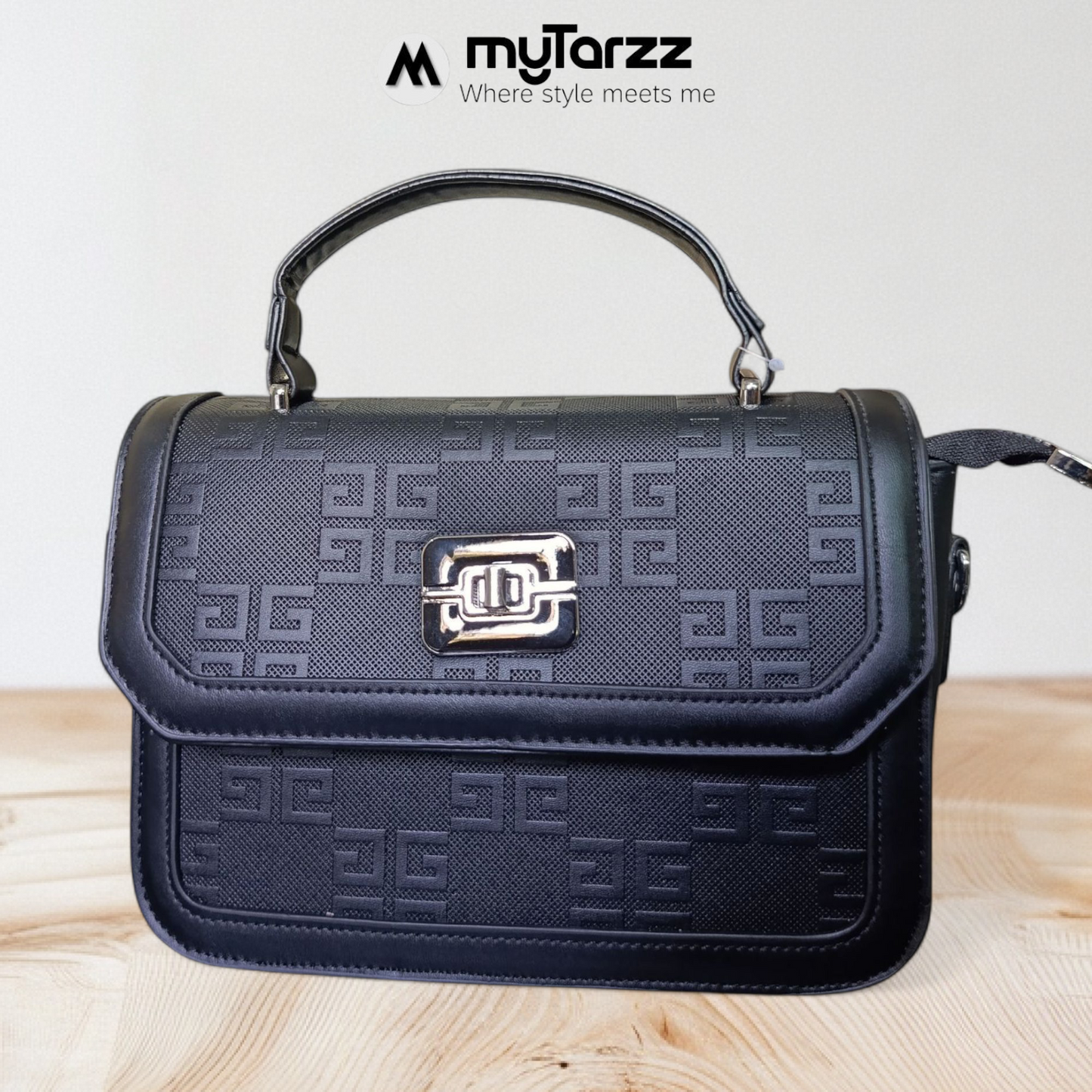 Black Embossed Shoulder Bag Imported