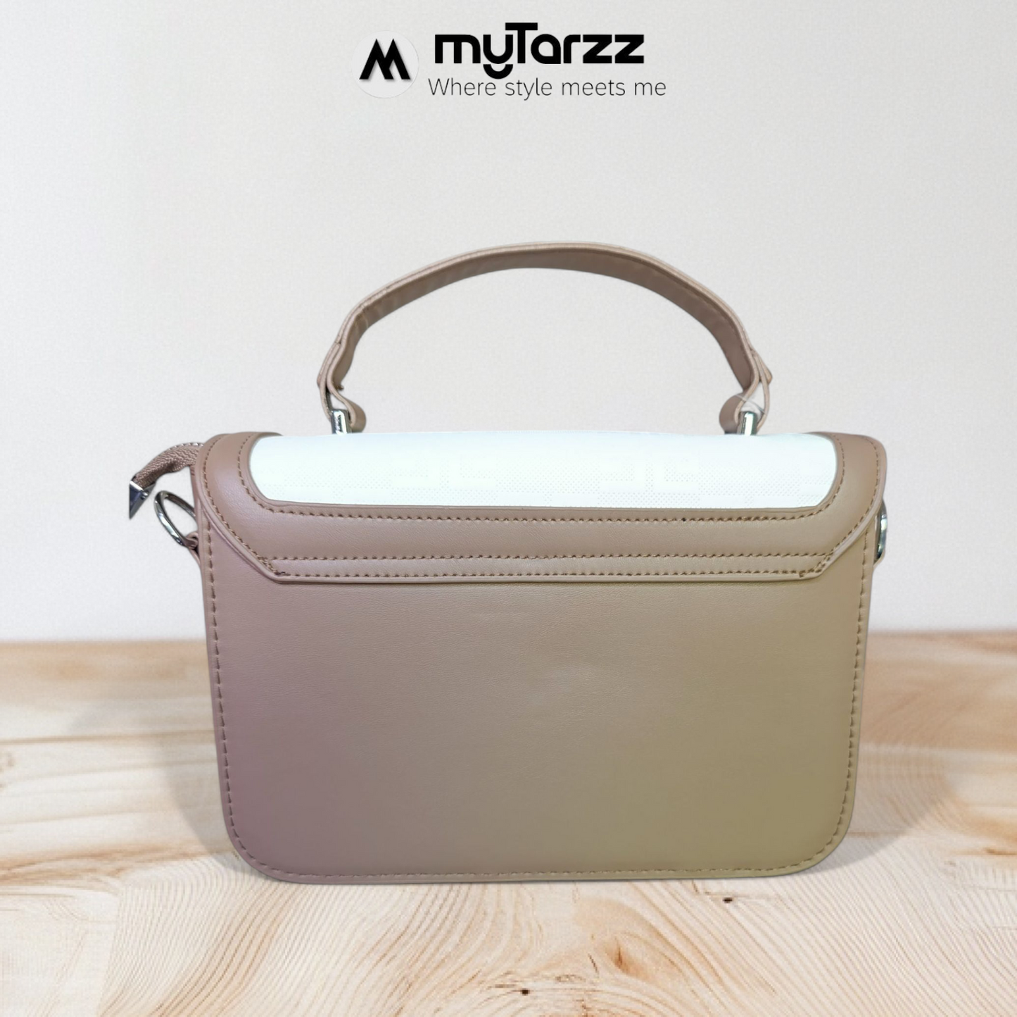 Two-Tone Tan and White Shoulder Bag Imported