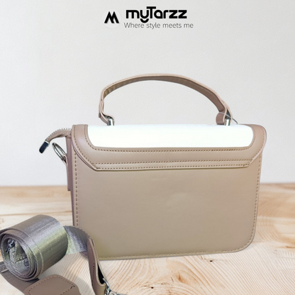 Two-Tone Tan and White Shoulder Bag Imported