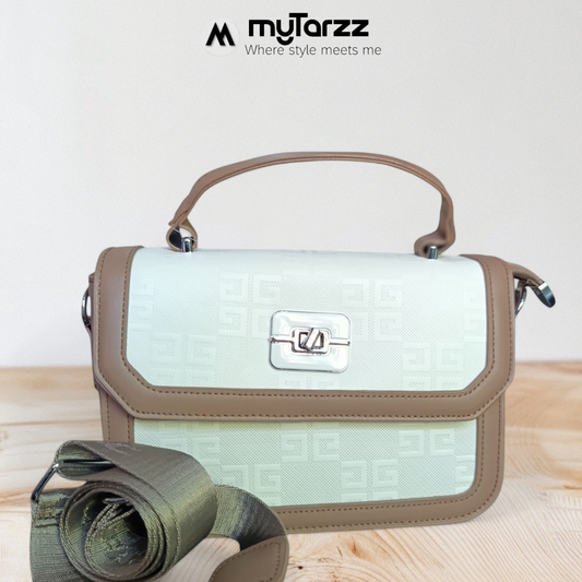 Two-Tone Tan and White Shoulder Bag Imported