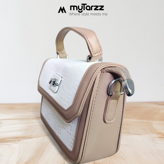 Two-Tone Tan and White Shoulder Bag Imported
