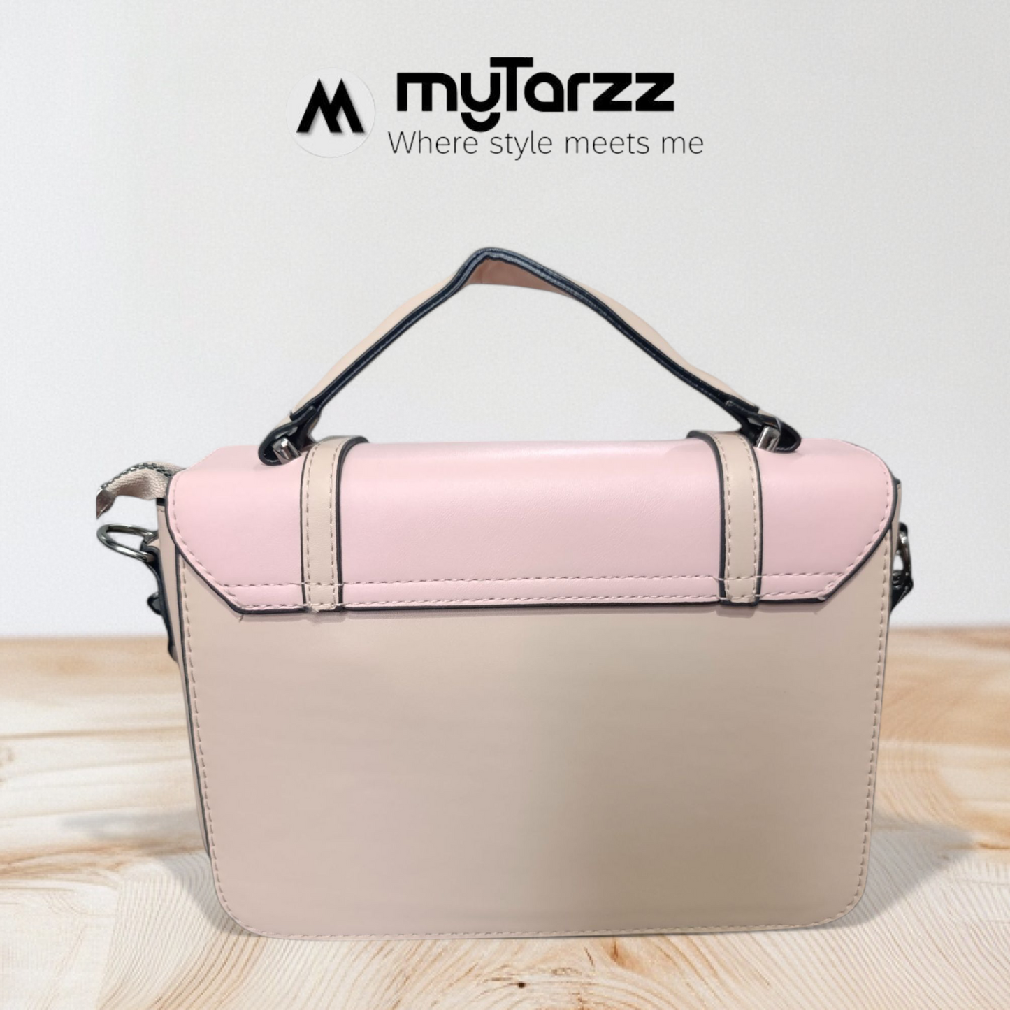 Two-Tone Pink and Taupe Faux Leather Satchel - Imported
