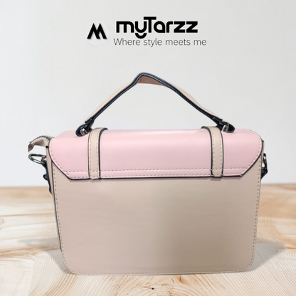 Two-Tone Pink and Taupe Faux Leather Satchel - Imported