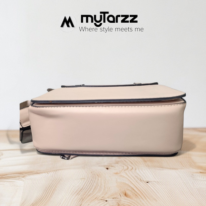 Two-Tone Pink and Taupe Faux Leather Satchel - Imported