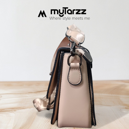 Two-Tone Pink and Taupe Faux Leather Satchel - Imported