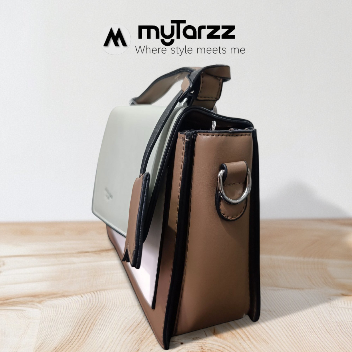 Tri-Tone Faux Leather Satchel with Grey Sleek Flap - Imported