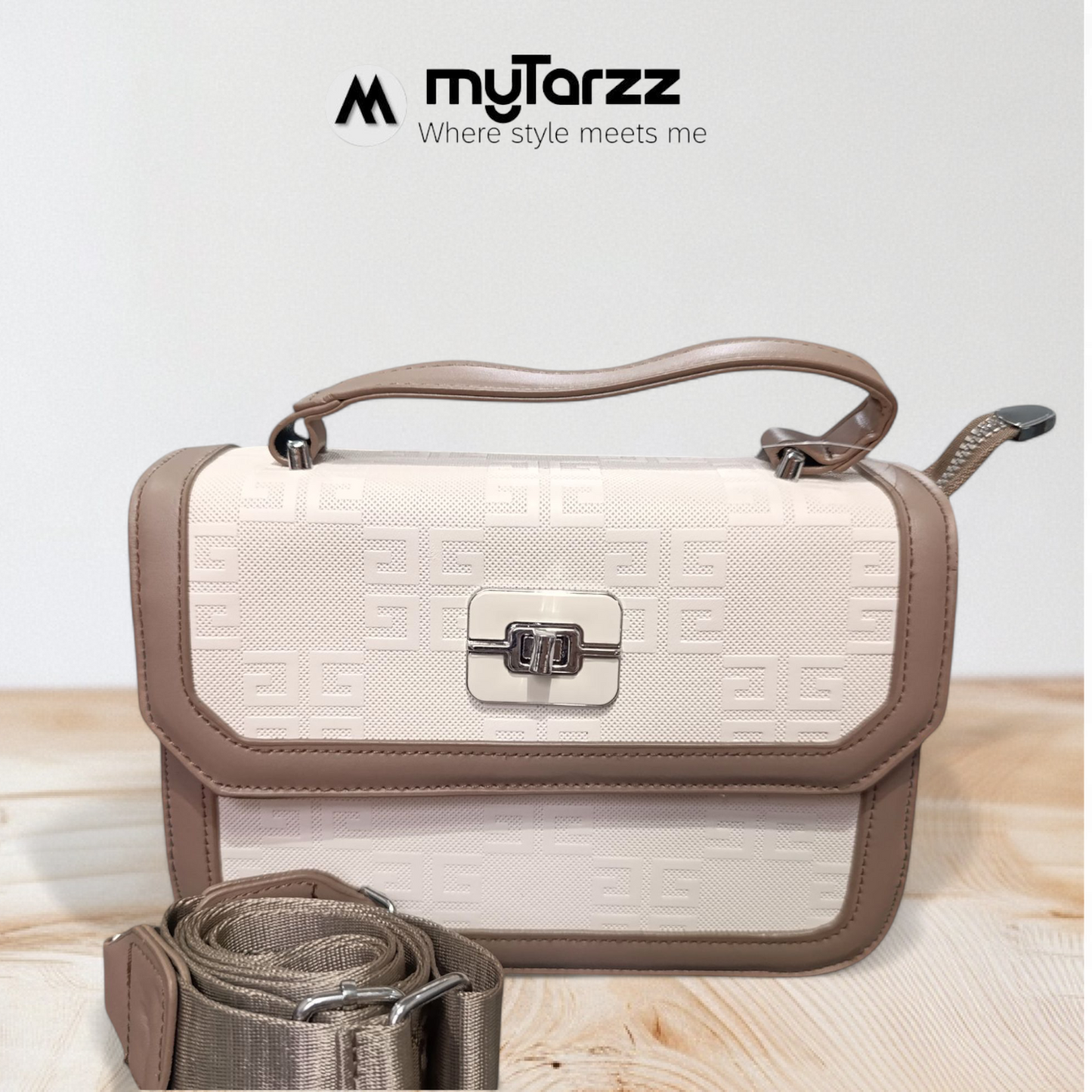 Two-Tone Taupe and Beige Shoulder Bag Imported