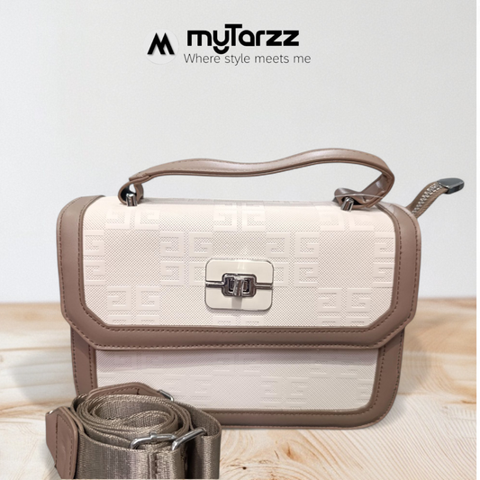 Two-Tone Taupe and Beige Shoulder Bag Imported