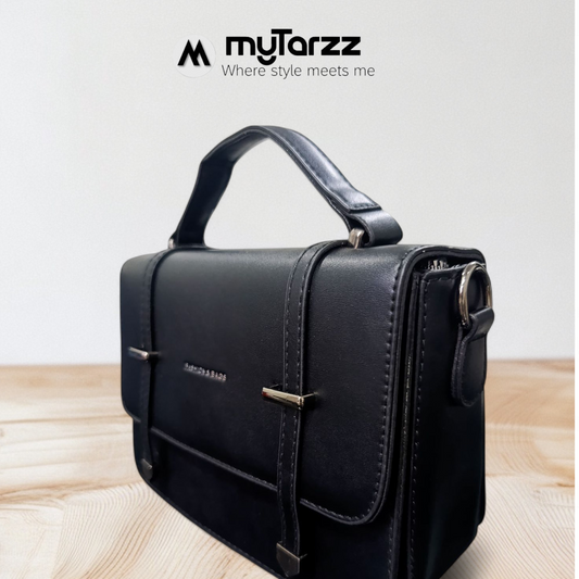 Classic Black Faux Leather Satchel - Imported