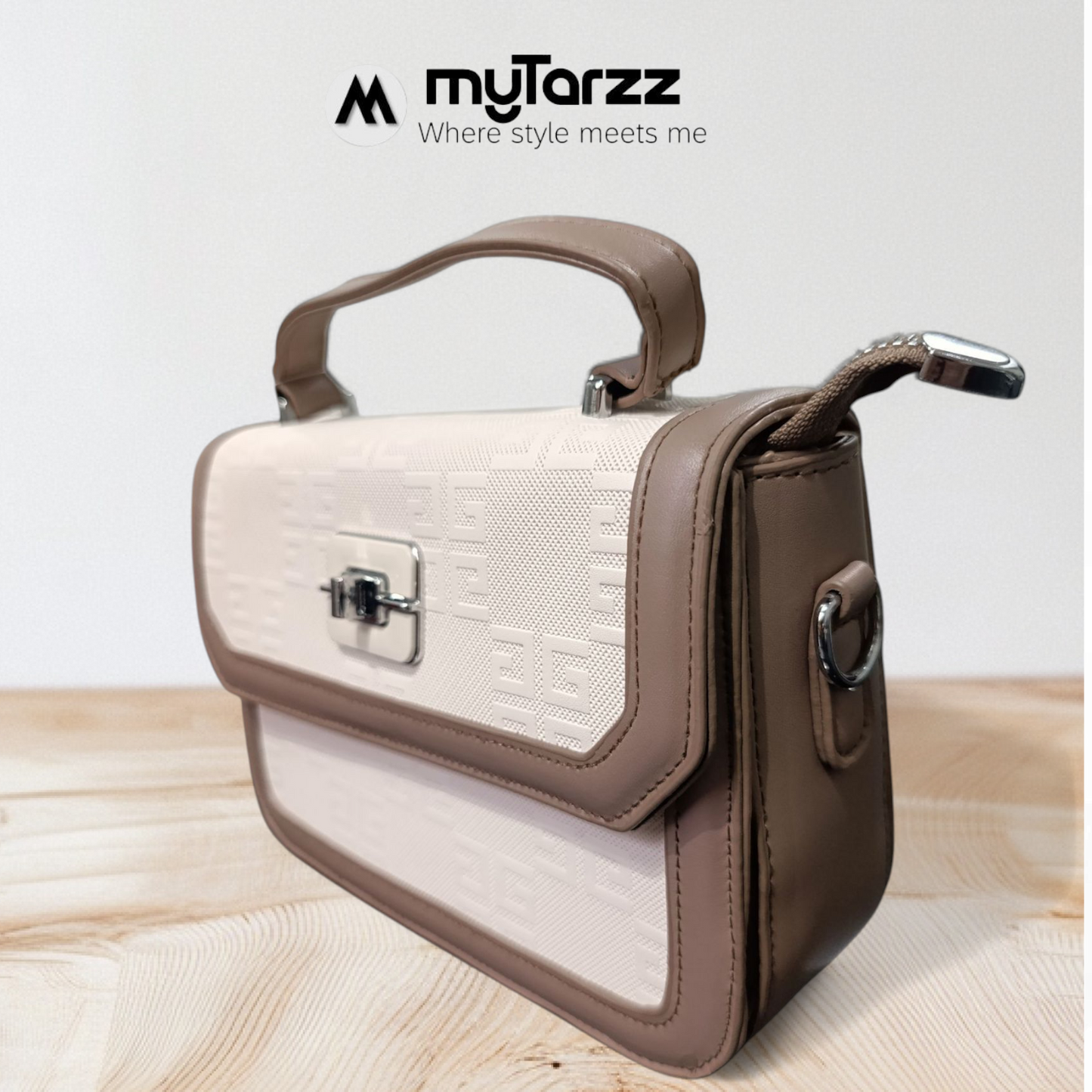 Two-Tone Taupe and Beige Shoulder Bag Imported