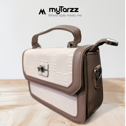 Two-Tone Taupe and Beige Shoulder Bag Imported
