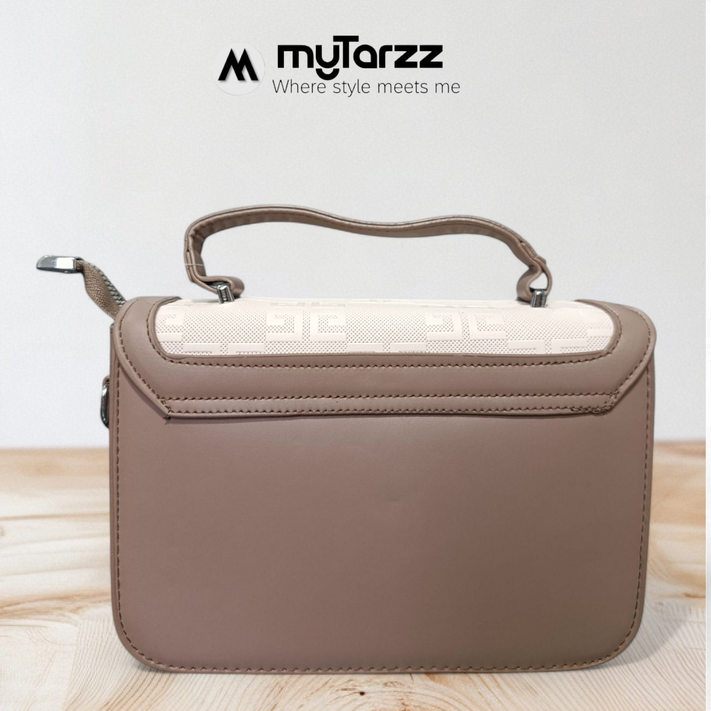 Two-Tone Taupe and Beige Shoulder Bag Imported