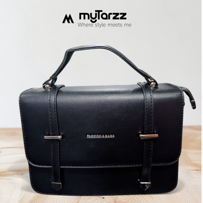 Classic Black Faux Leather Satchel - Imported