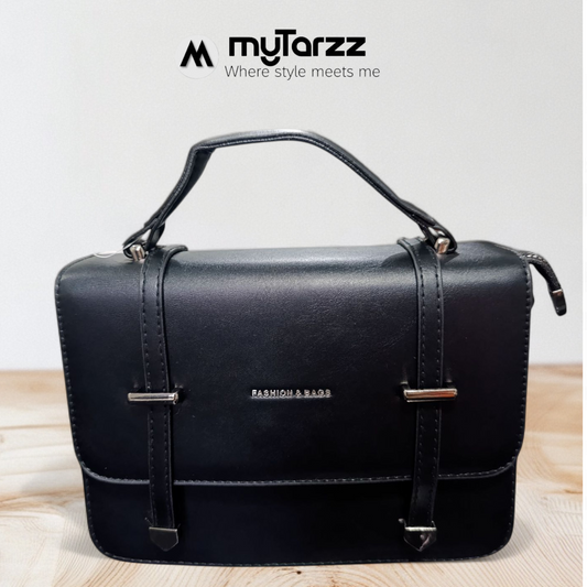 Classic Black Faux Leather Satchel - Imported