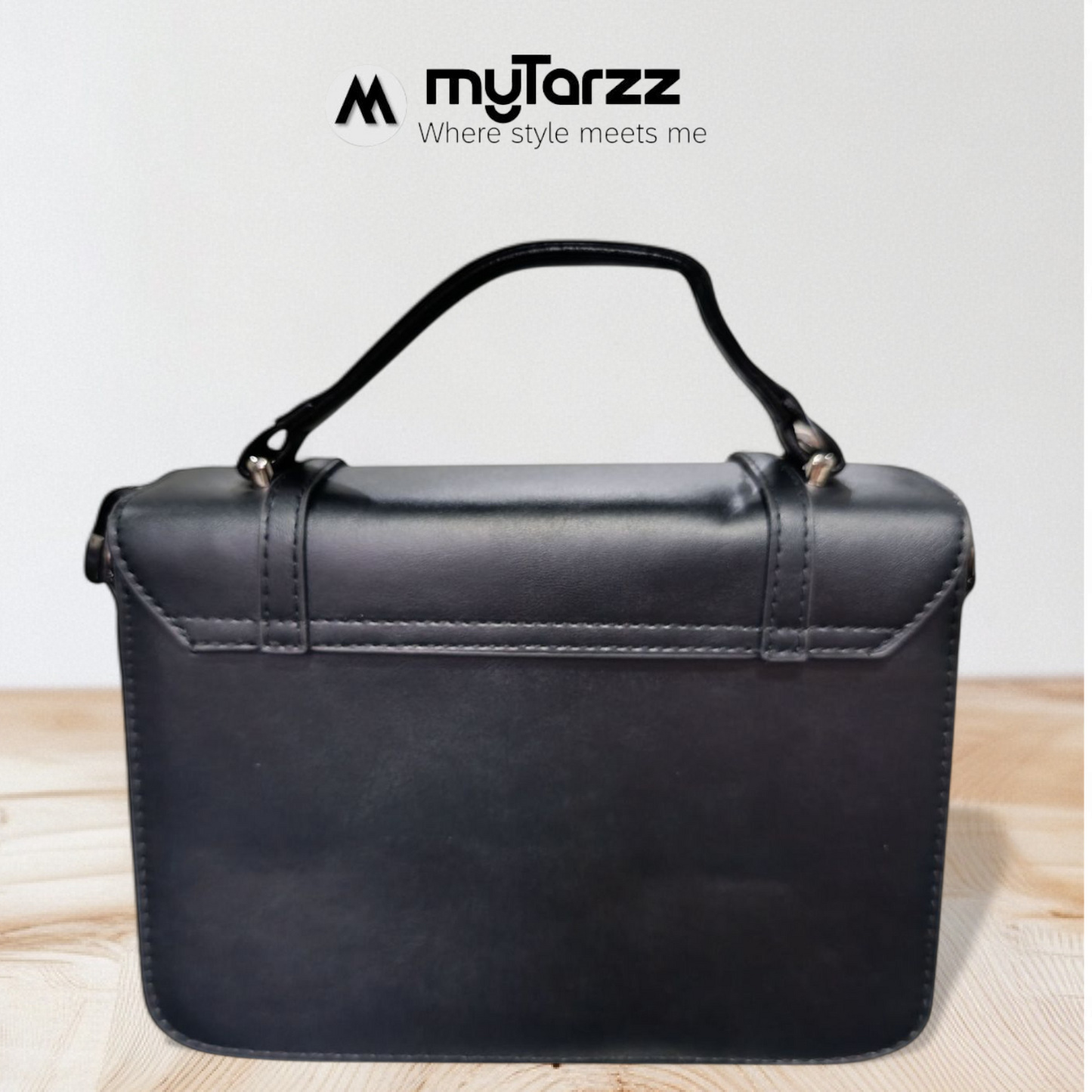 Classic Black Faux Leather Satchel - Imported
