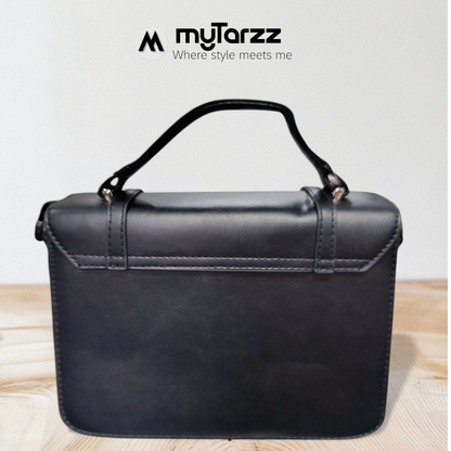 Classic Black Faux Leather Satchel - Imported