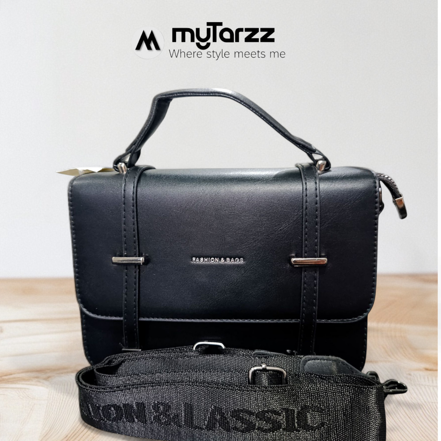 Classic Black Faux Leather Satchel - Imported