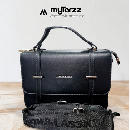 Classic Black Faux Leather Satchel - Imported