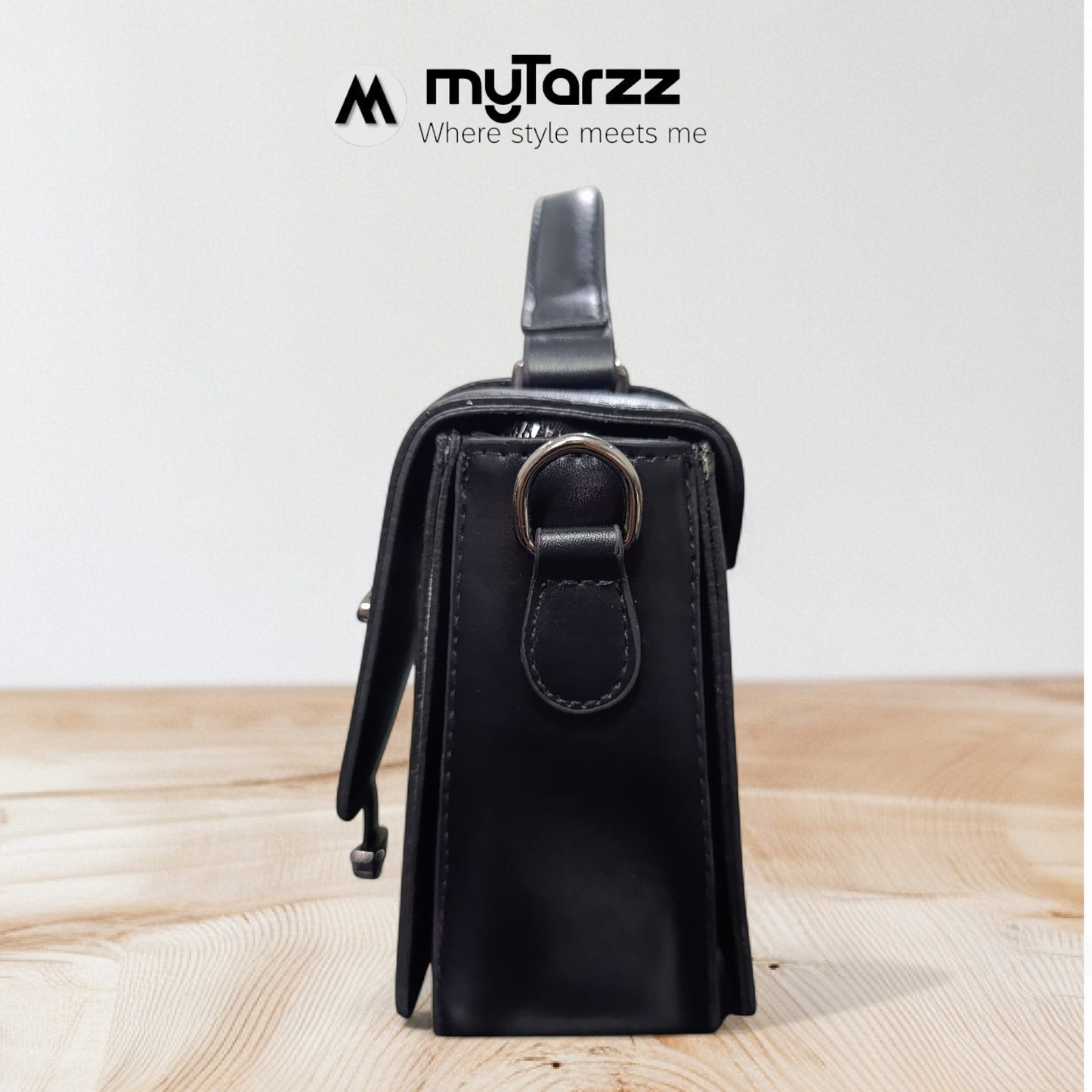 Classic Black Faux Leather Satchel - Imported