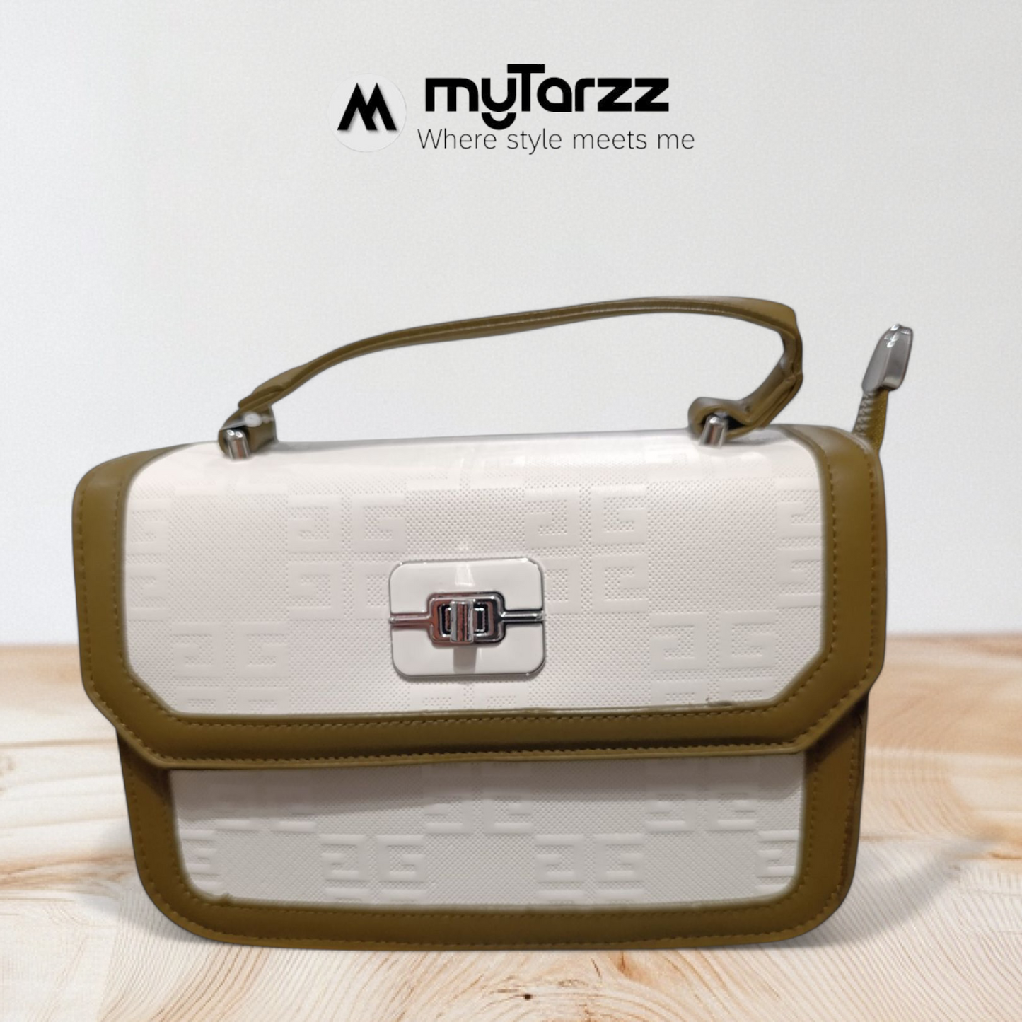 Two-Tone Taupe and Beige Shoulder Bag Imported
