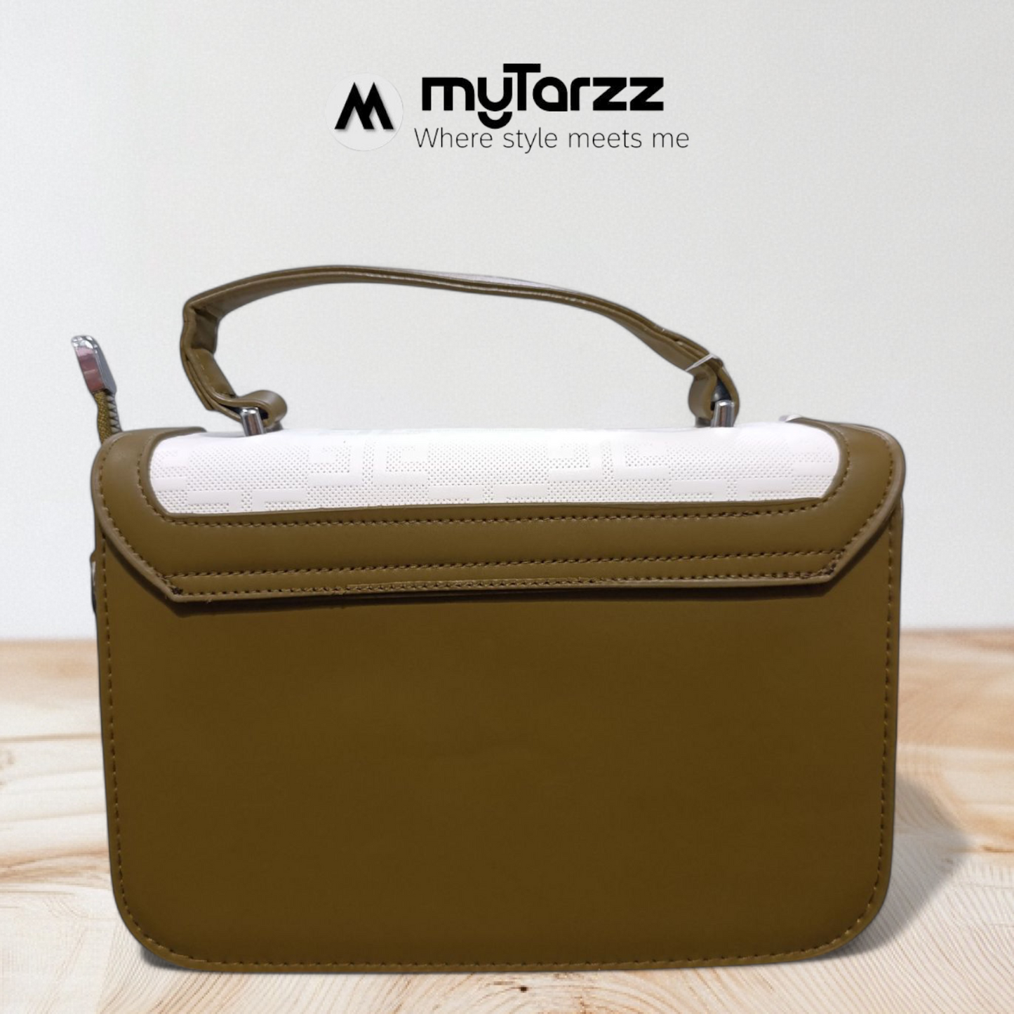 Two-Tone Olive and White Shoulder Bag - Imported