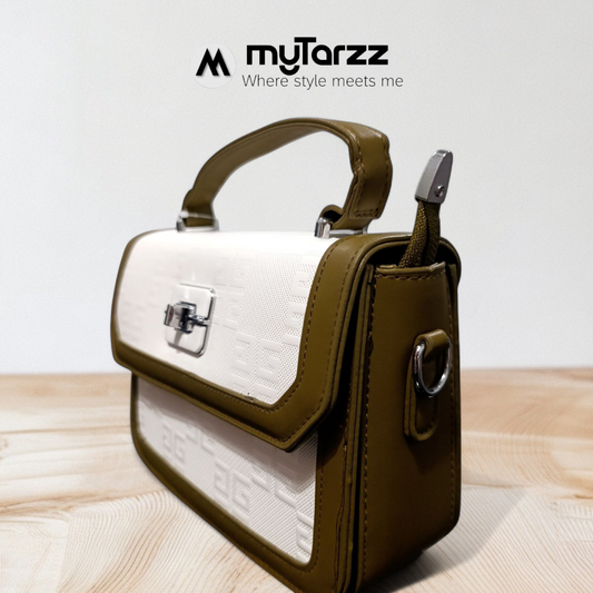 Two-Tone Olive and White Shoulder Bag - Imported