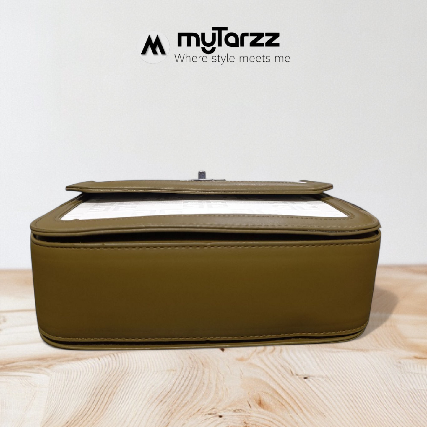 Two-Tone Olive and White Shoulder Bag - Imported