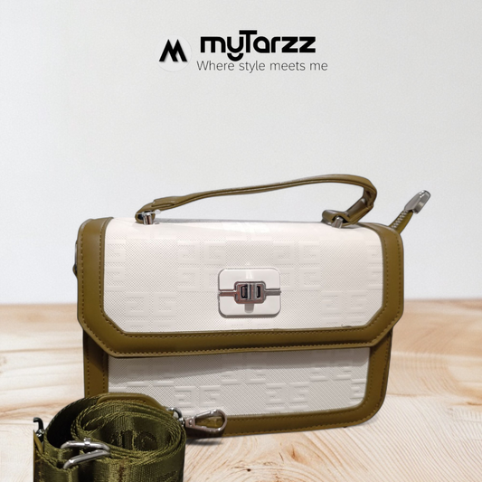 Two-Tone Olive and White Shoulder Bag - Imported