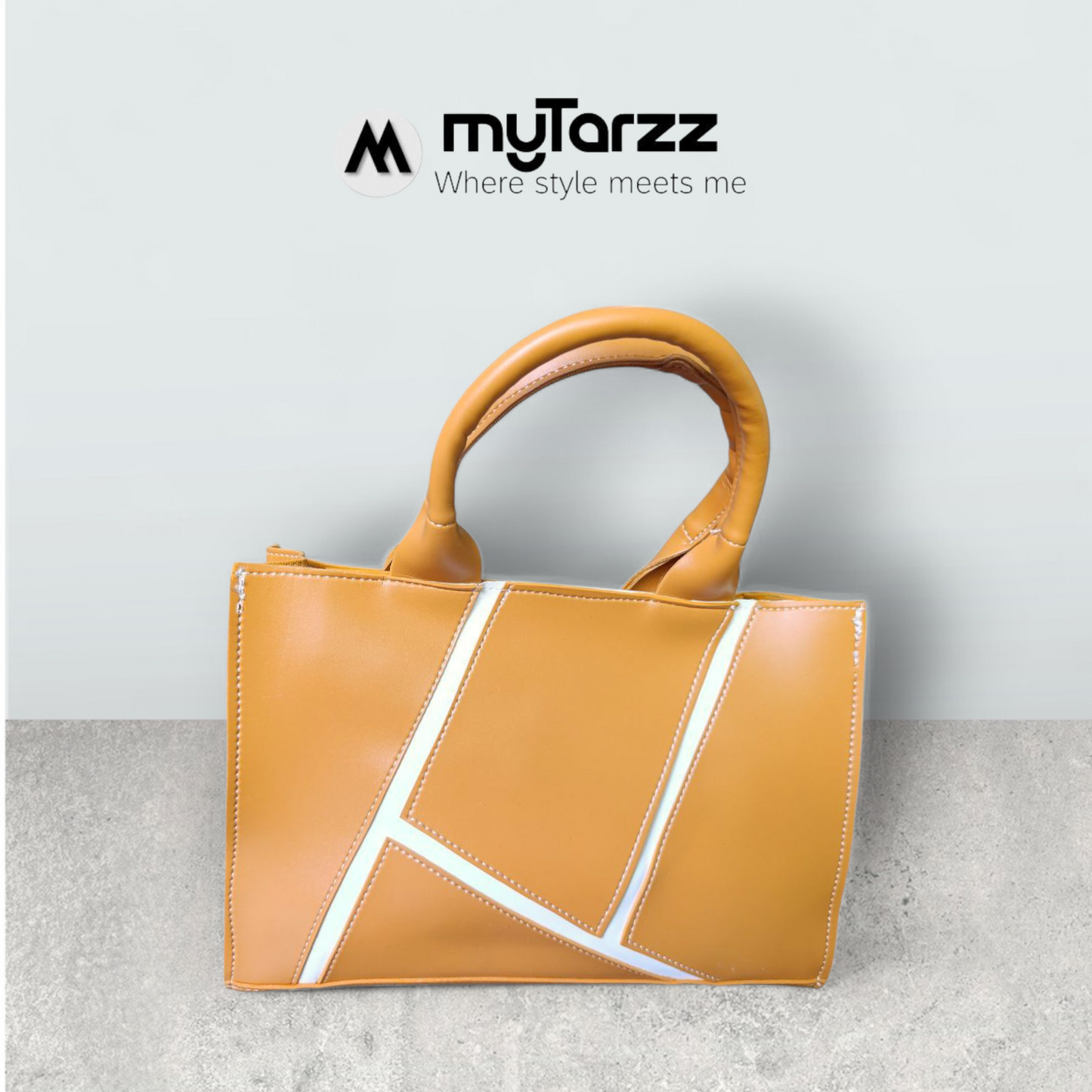 Geometric Faux Leather Handbag Mustard