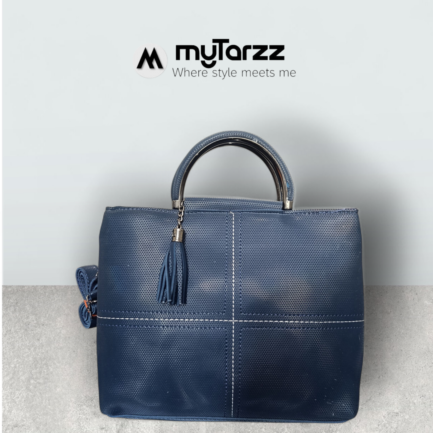 Midnight Blue Perforated Tote with Tassel Charm