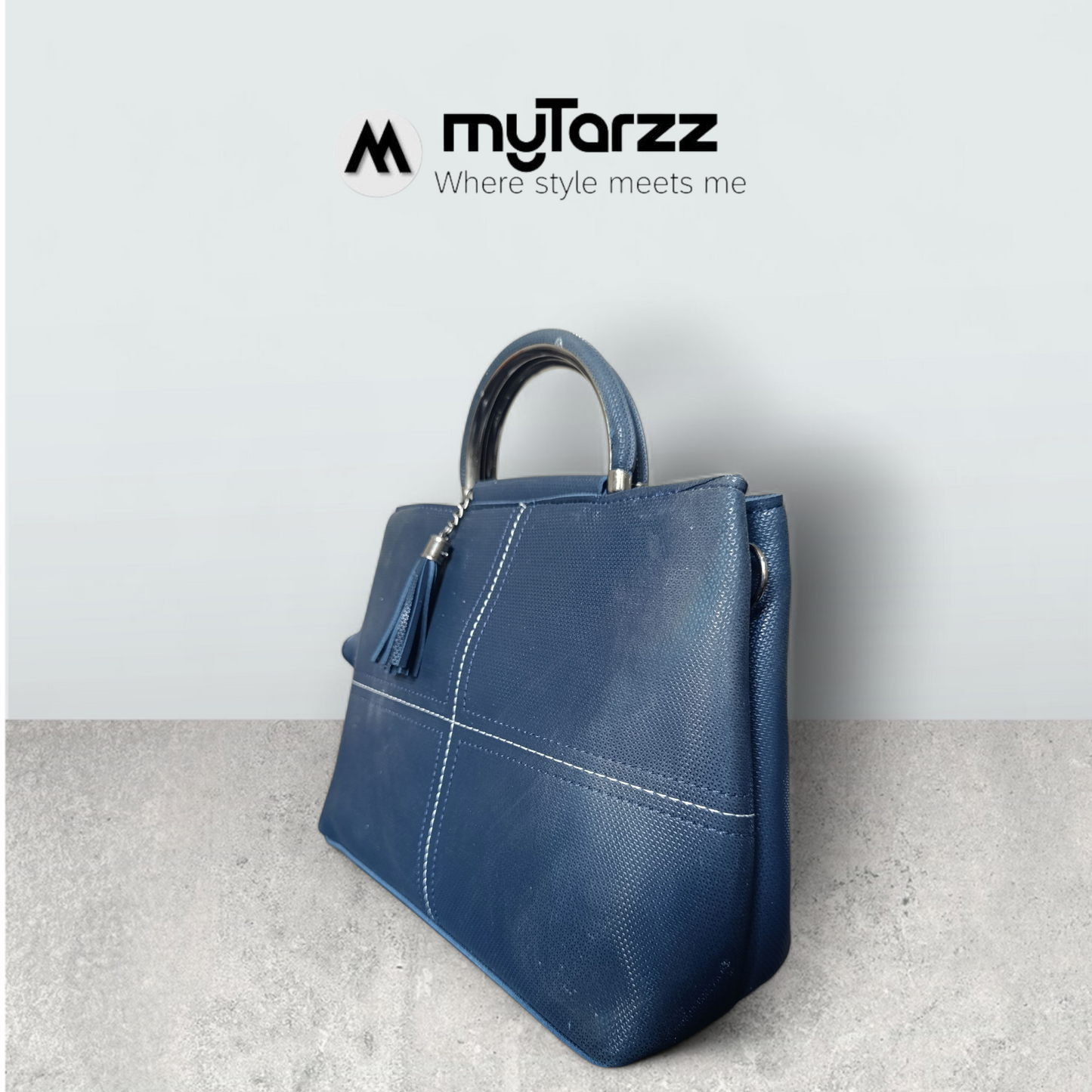 Midnight Blue Perforated Tote with Tassel Charm