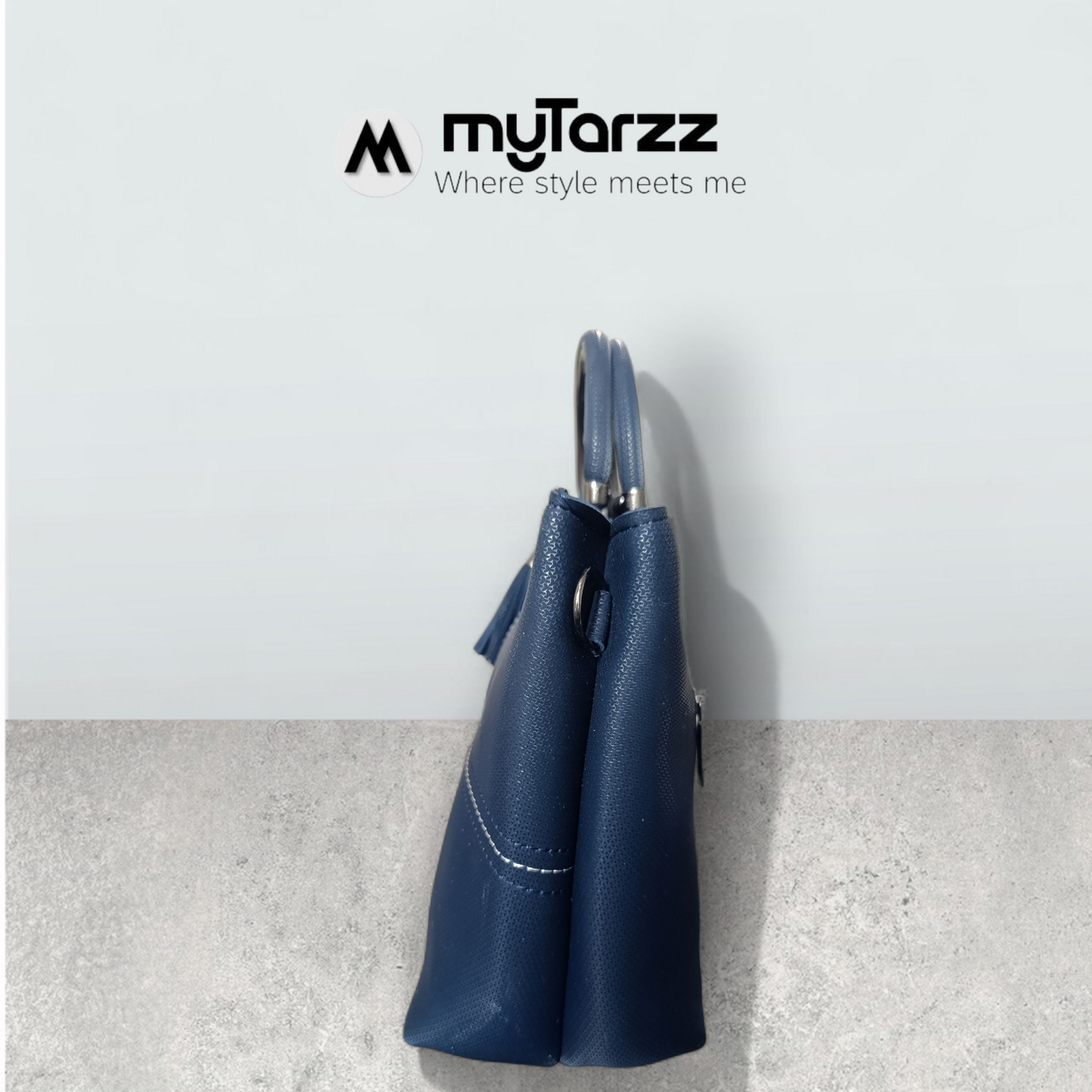 Midnight Blue Perforated Tote with Tassel Charm