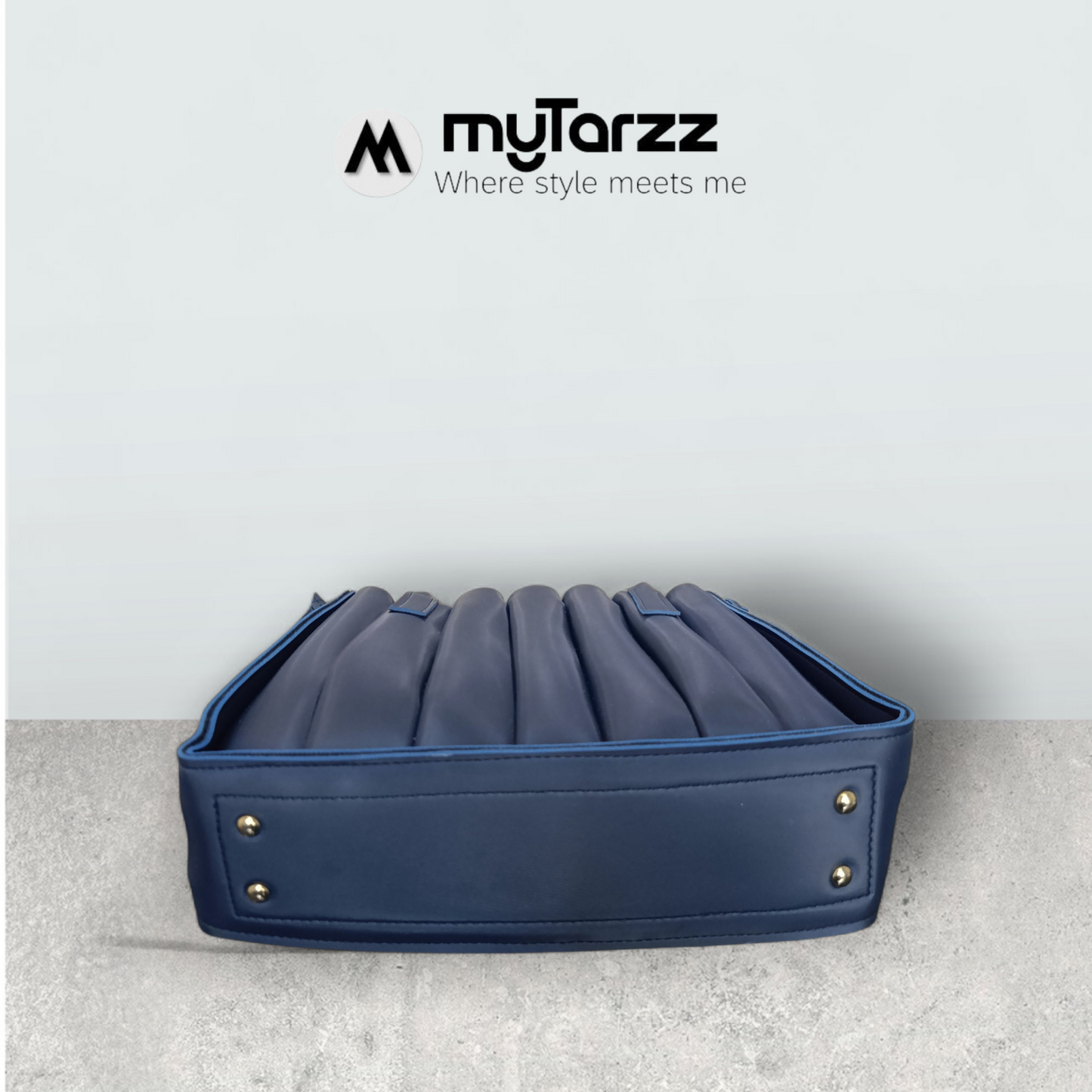 Pleated Midnight Blue Tote with Pom Pom Charm