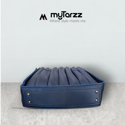 Pleated Midnight Blue Tote with Pom Pom Charm