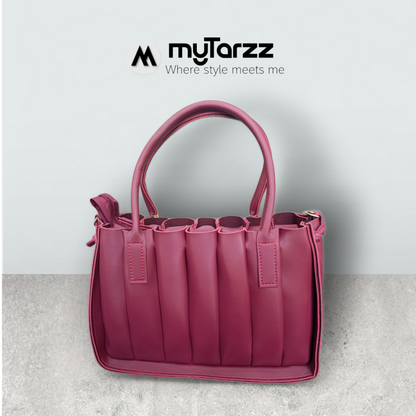 Pleated Burgundy Tote with Pom Pom Charm