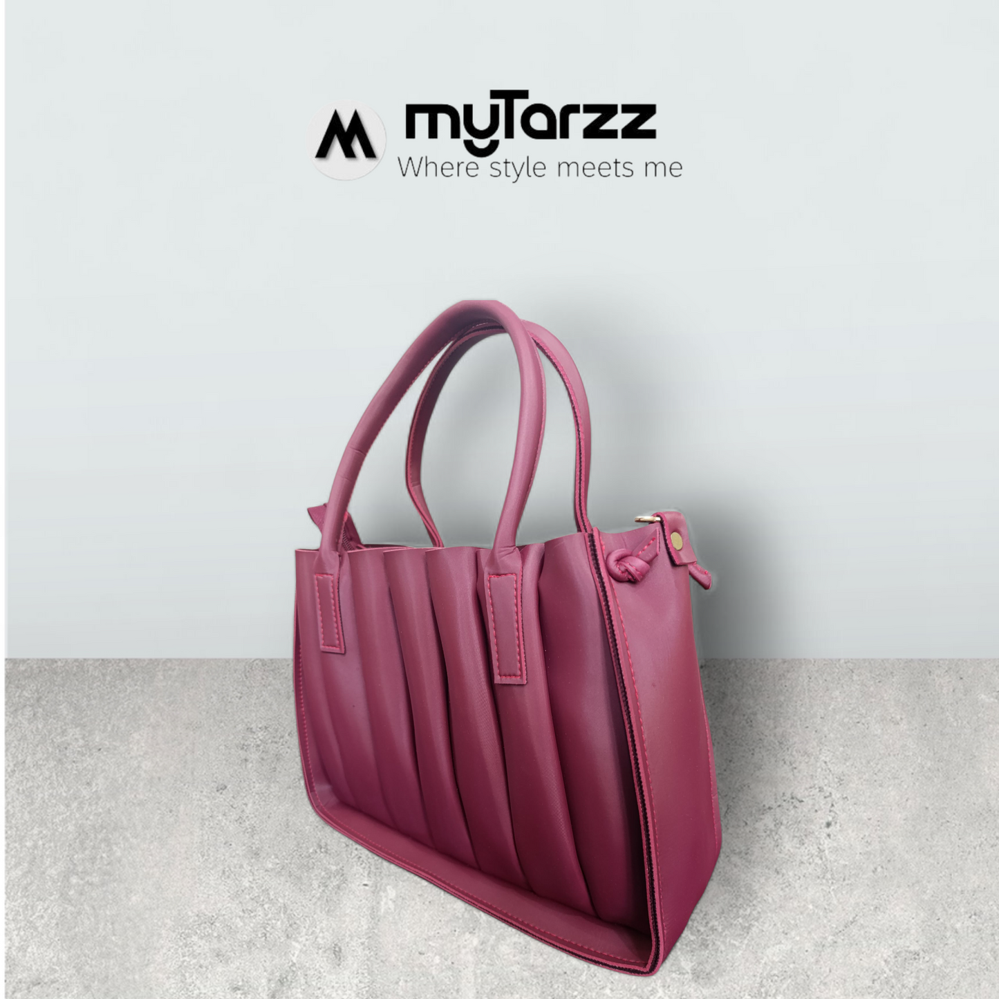 Pleated Burgundy Tote with Pom Pom Charm