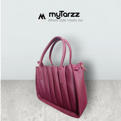 Pleated Burgundy Tote with Pom Pom Charm