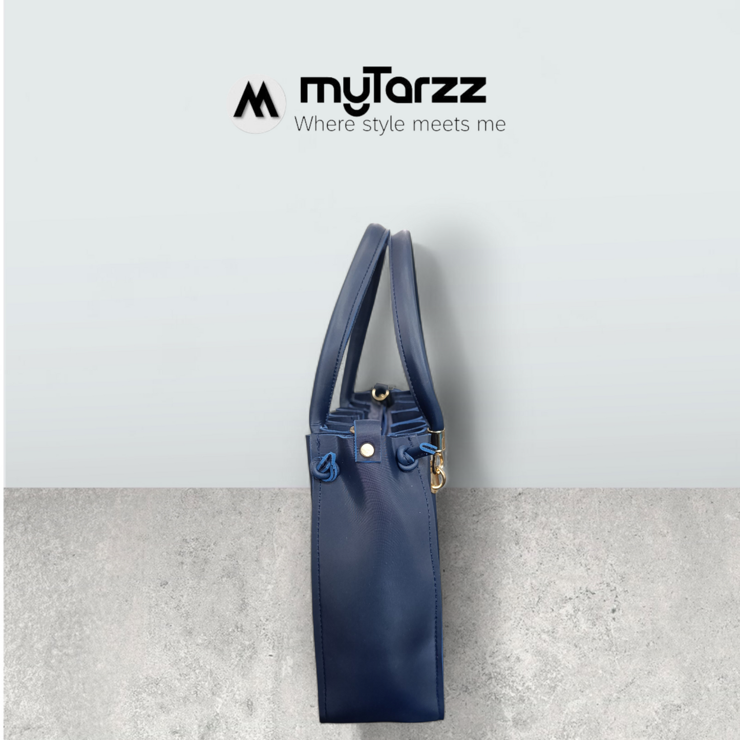 Pleated Midnight Blue Tote with Pom Pom Charm