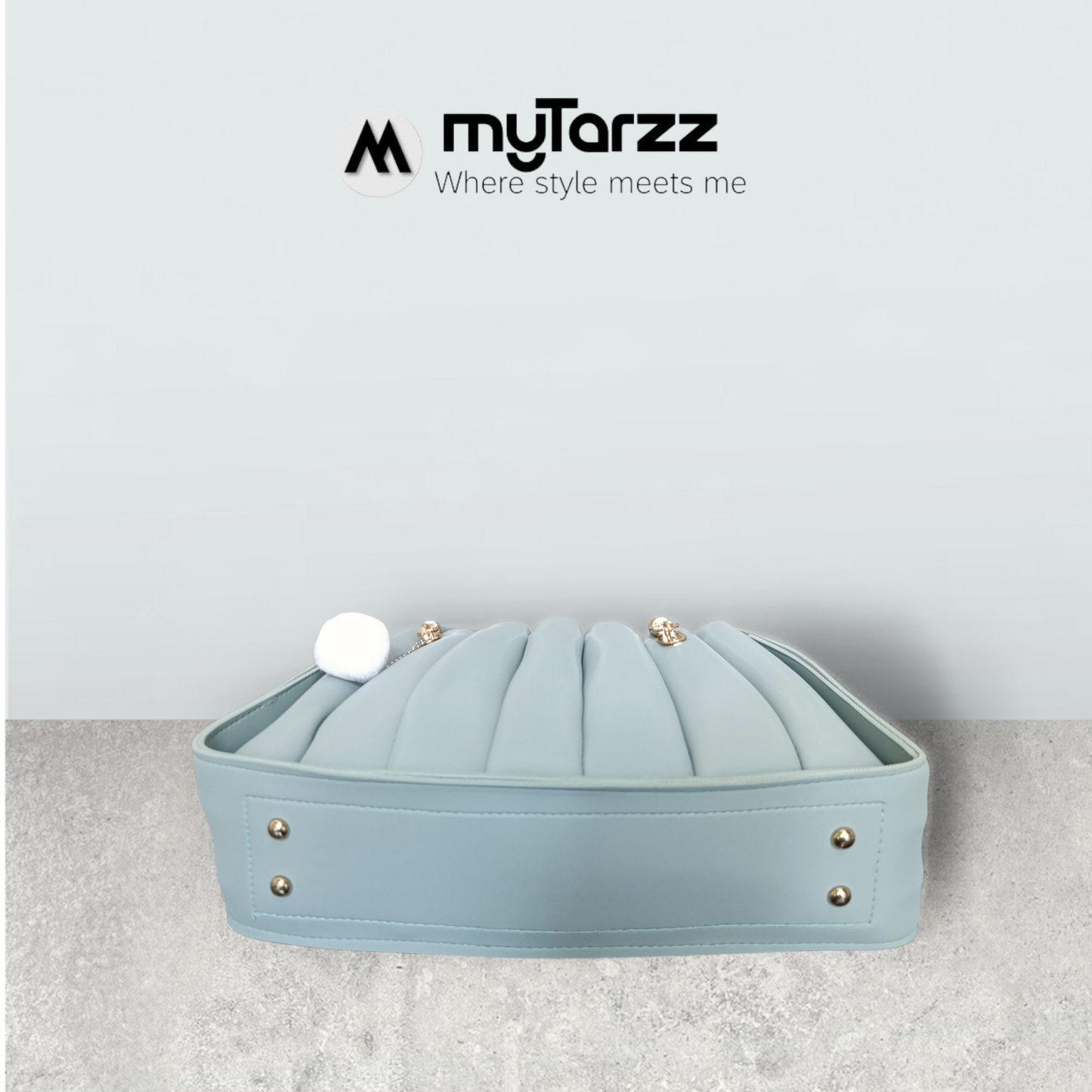 Pleated Pastel Aqua Tote with Pom Pom Charm