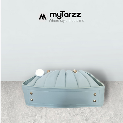 Pleated Pastel Aqua Tote with Pom Pom Charm