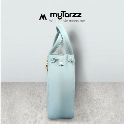 Pleated Pastel Aqua Tote with Pom Pom Charm