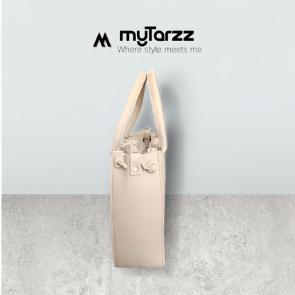 Pleated Cream Tote with Pom Pom Charm